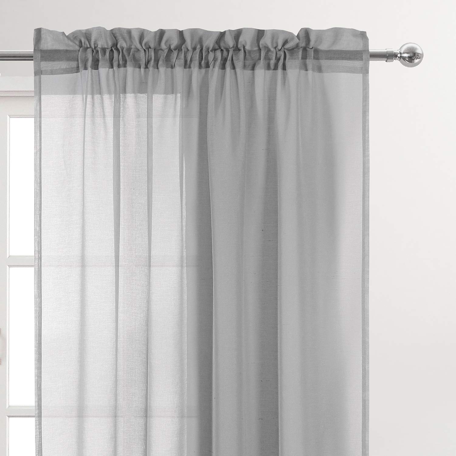 Dwcn Grey Sheer Curtains Semi Transparent Voile Rod Pocket Curtains For Bedroom And Living Room, 52 X 84 Inches Long, Set Of 2 P