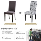 Searchi Dining Room Chair Covers Set Of 4, Stretch Printed Parsons Chair Slipcovers Spandex Removable Washable Kitchen Chair Protector Cover For Dining Room, Hotel, Ceremony (Grey Lotus+White Texture)