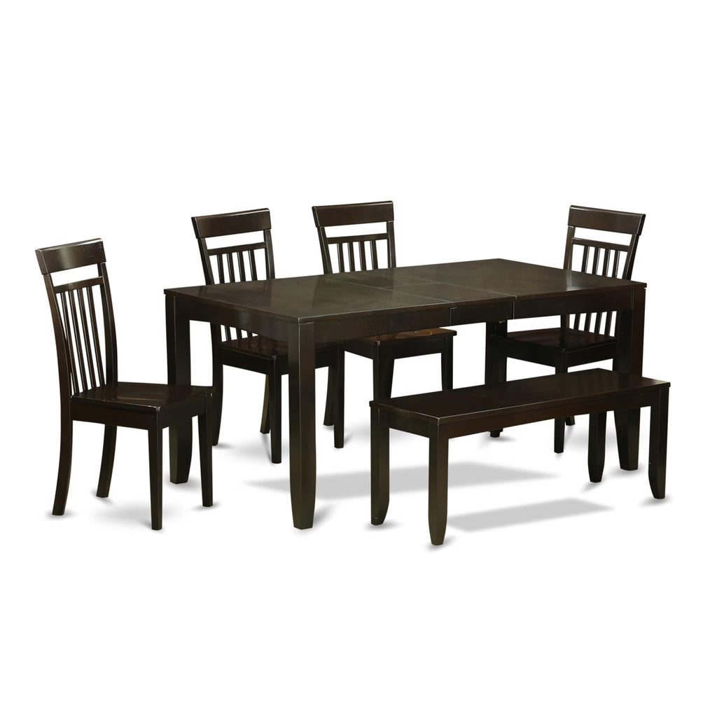 East West Furniture LYCA6-CAP-W Lynfield 6 Piece Modern Set Contains a Rectangle Wooden Table with Butterfly Leaf and 4 Dining Chairs with a Bench, 36x66 Inch, Cappuccino
