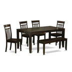 East West Furniture LYCA6-CAP-W Lynfield 6 Piece Modern Set Contains a Rectangle Wooden Table with Butterfly Leaf and 4 Dining Chairs with a Bench, 36x66 Inch, Cappuccino