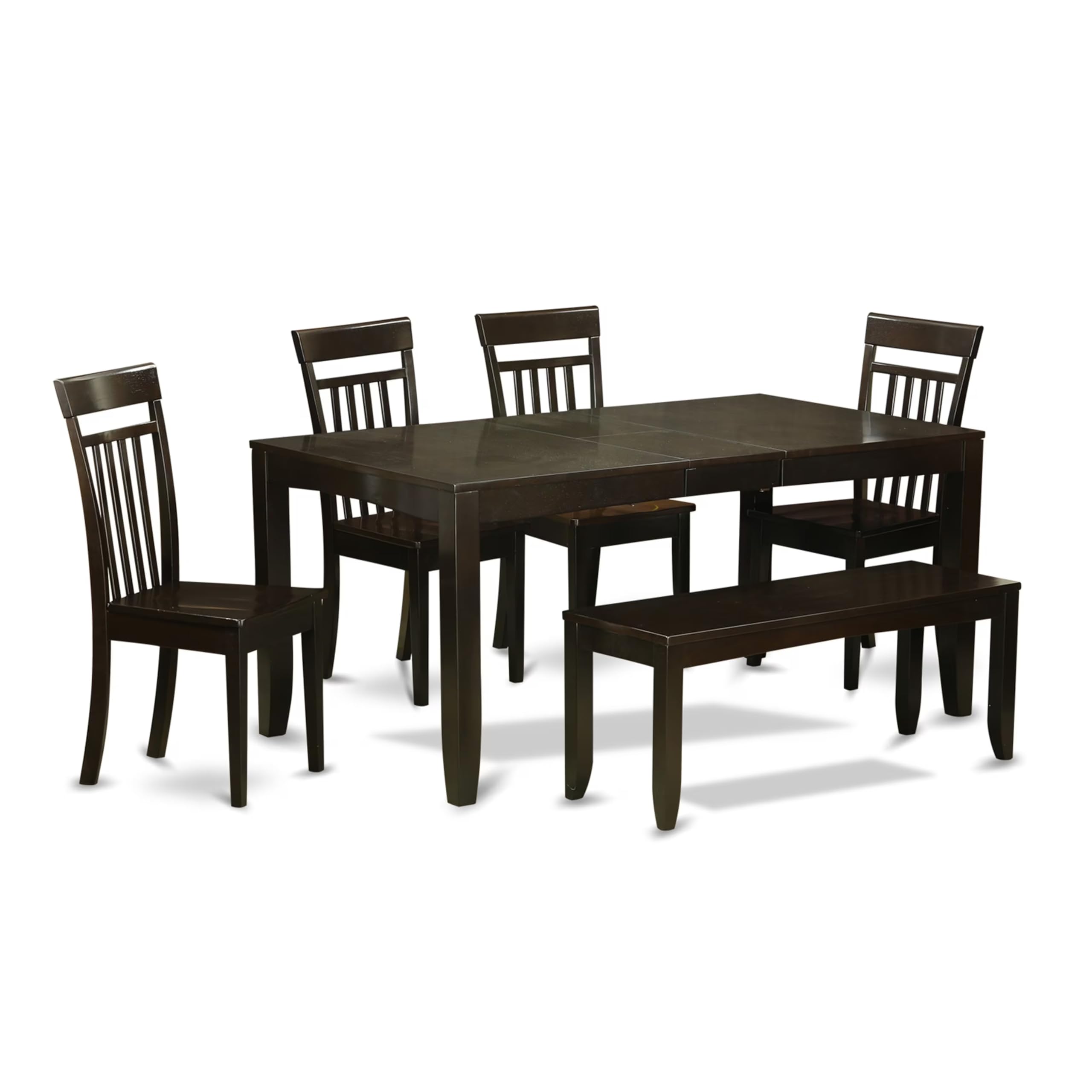 East West Furniture LYCA6-CAP-W Lynfield 6 Piece Modern Set Contains a Rectangle Wooden Table with Butterfly Leaf and 4 Dining Chairs with a Bench, 36x66 Inch, Cappuccino