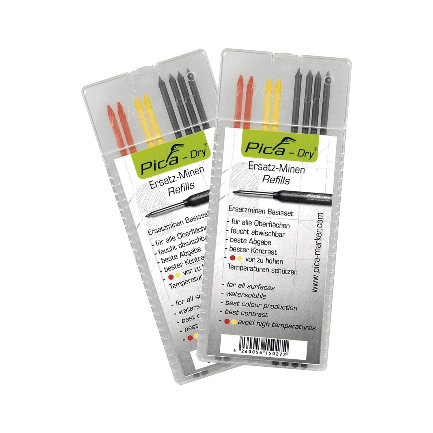 Pica 4020_2 Dry Minen Leads, Red, Yellow, Black, 2 Packungen