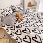 Clothknow Black White Comforter Set Full 3Pcs Shaped Bedding Comforter Sets Kawaii Love Comforter Full Size Black White Comforte