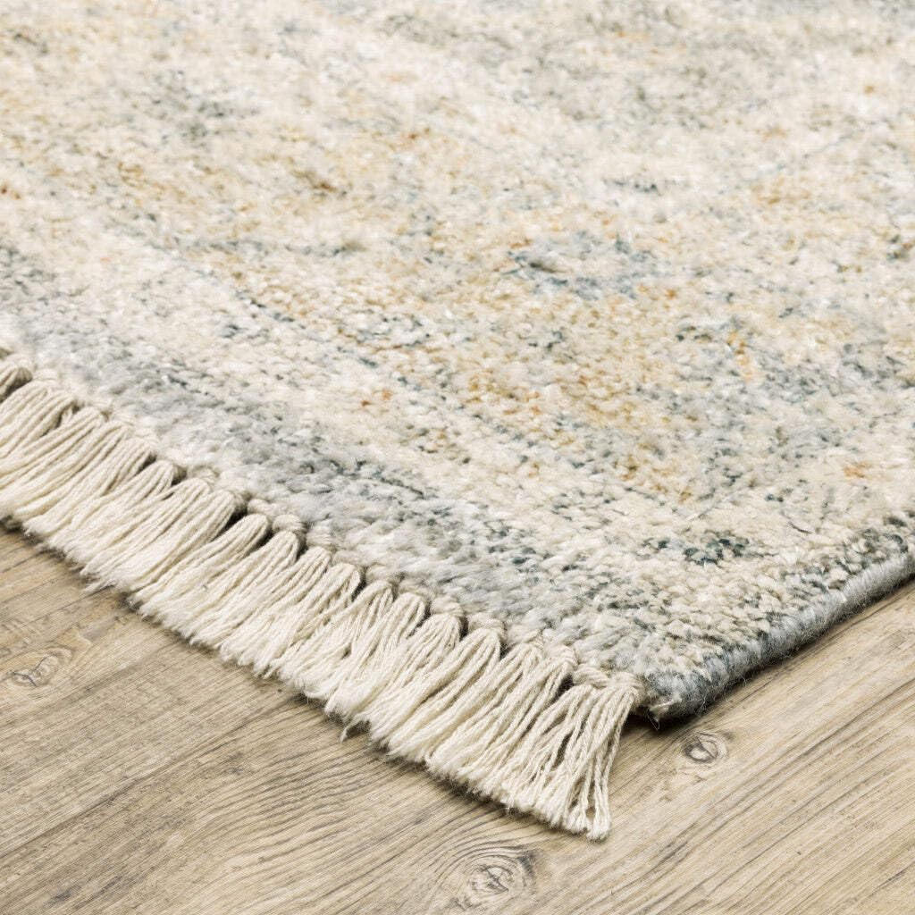HomeRoots 509480 8 x 10 ft. Gray & Beige Oriental Hand Loomed Stain Resistant Rectangle Area Rug with Fringe