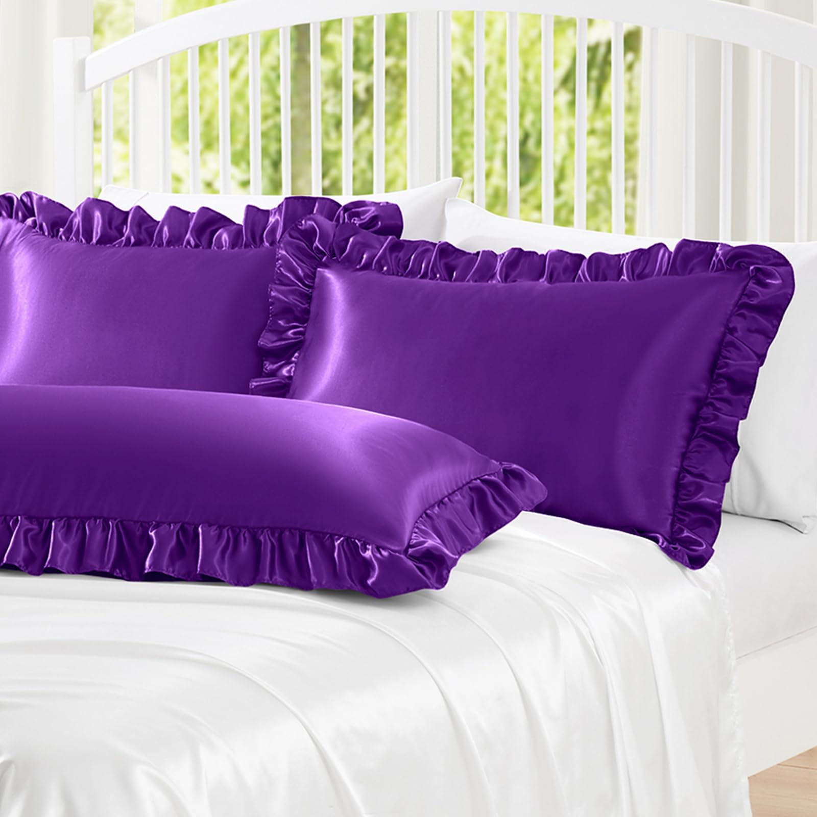 Homiest Ruffle Satin Pillowcase For Hair And Skin, Queen Size Satin Pillow Covers Silky Pillow Cases Set Of 2, Satin Ruffled Pil