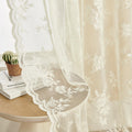 Ivory Lace Curtains 54 Inch Length 2 Panels Victorian Floral Sheer Curtains for Kids Nursery Room Cafe Kitchen Rod Pocket Light 