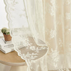 Ivory Lace Curtains 54 Inch Length 2 Panels Victorian Floral Sheer Curtains for Kids Nursery Room Cafe Kitchen Rod Pocket Light 