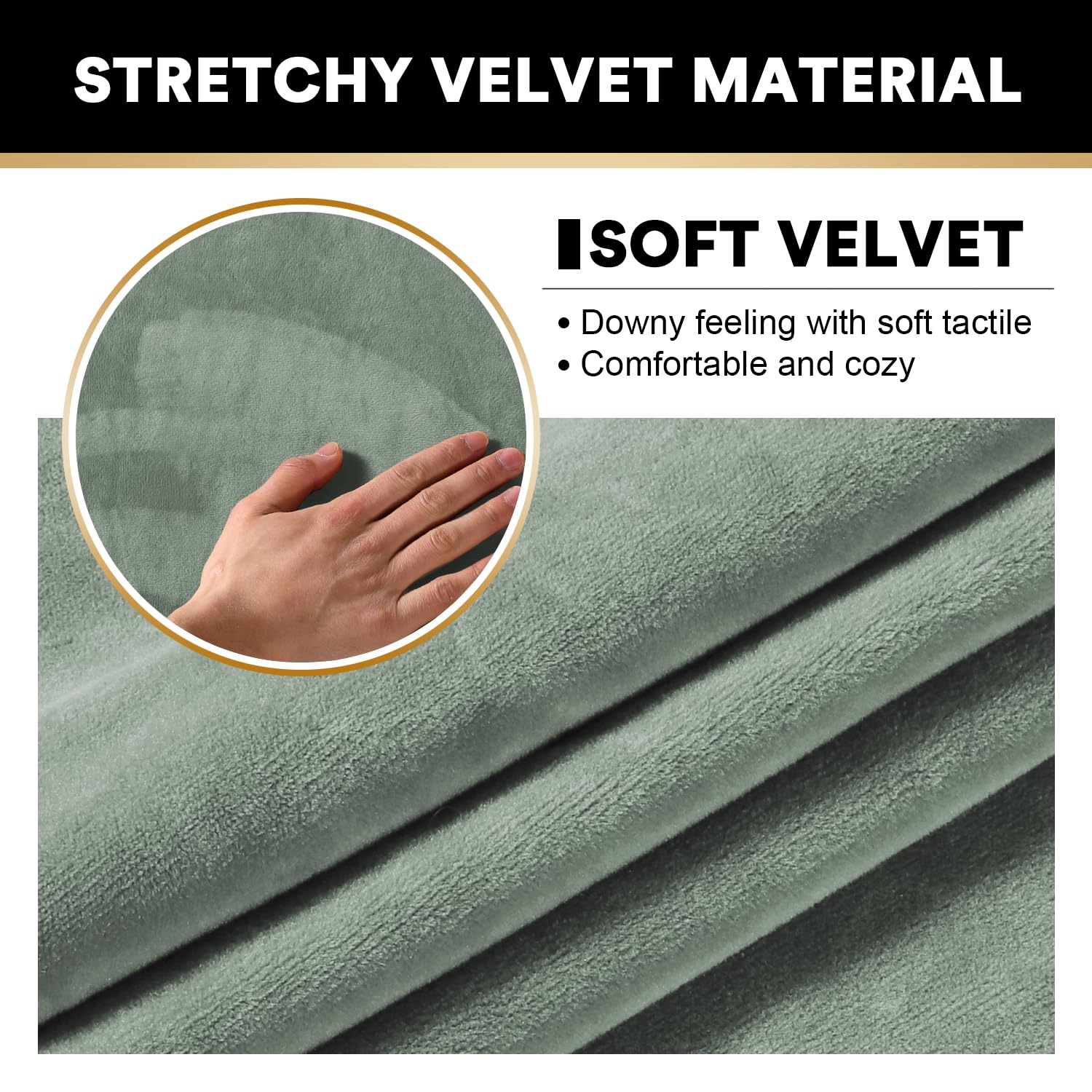 Princedeco 4 Pieces Couch Covers Velvet Couch Covers For 3 Cushion Sofa Soft Furniture Protector With Non Slip Elastic Bottom Washable Couch Covers Width Up To 90 Inch(Large, Seagrass)