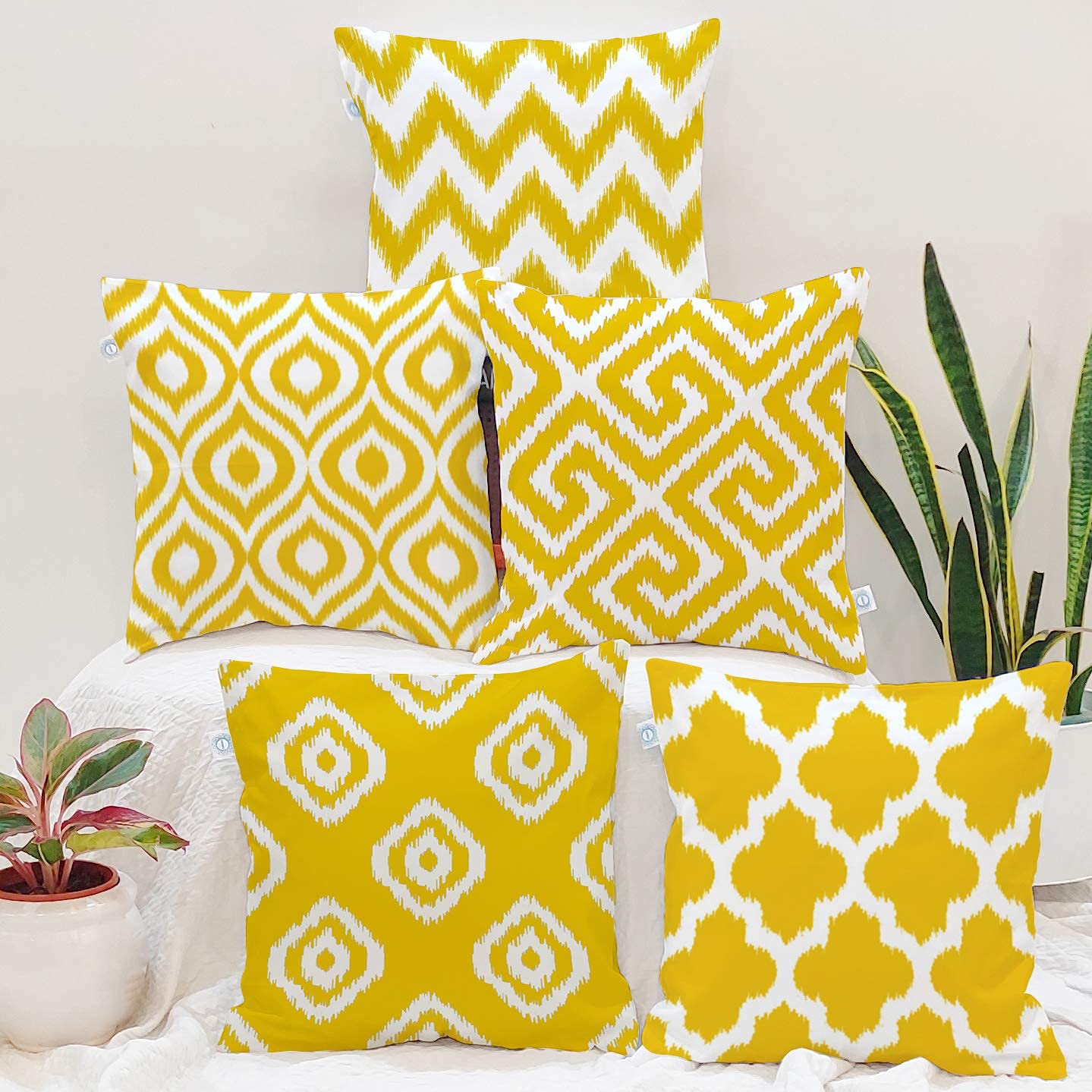 Stitchnest Cotton 100Tc Cushion Cover, 16 X 16 Inches, Yellow, Set Of 5