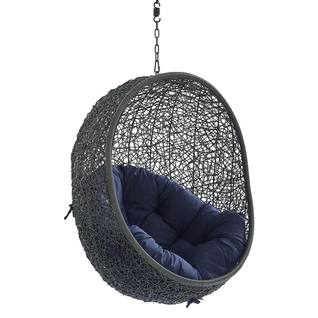 Modway Hide Wicker Rattan Sunbrella® Fabric Outdoor Patio Swing Chair With Hanging Steel Chain In Gray Navy