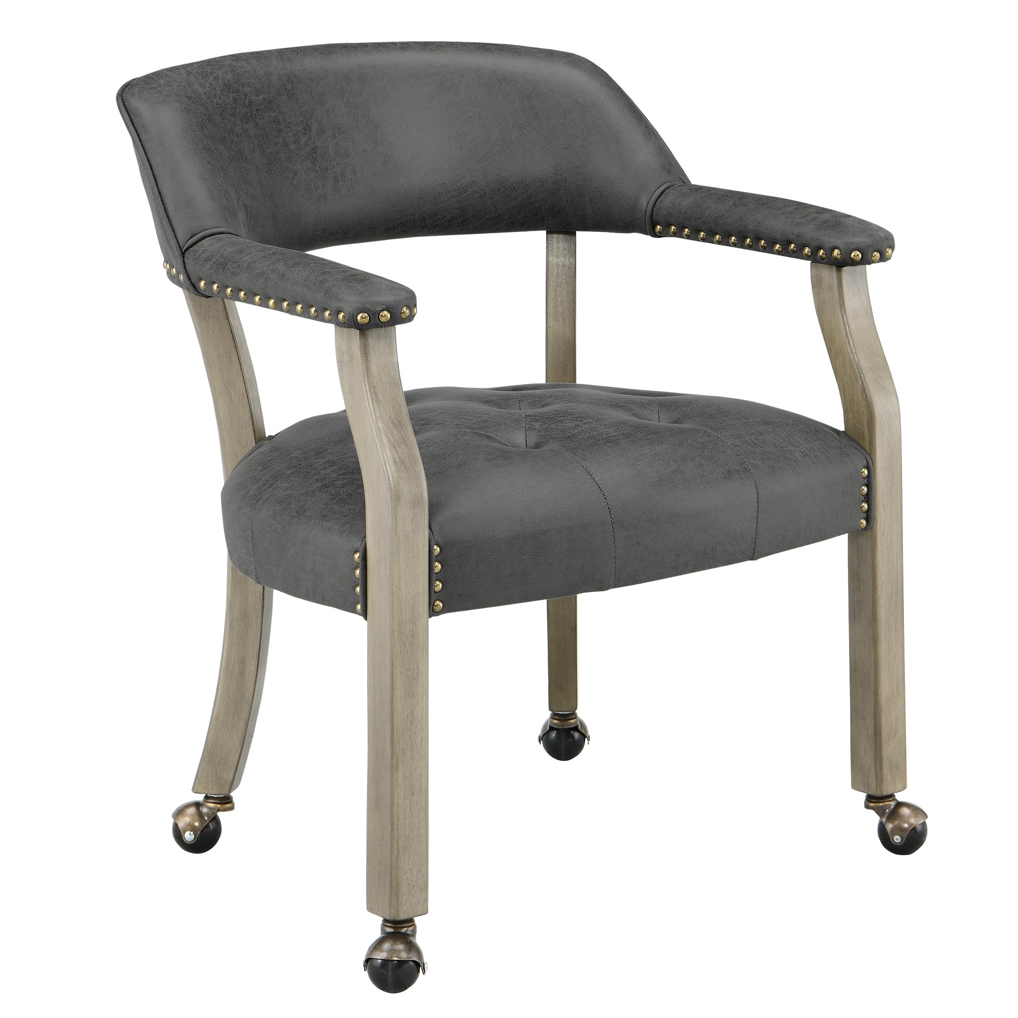 Leemtorig Dining Chairs With Casters And Arms, Large Rolling Dining Chairs With Wheels, Wood Boss Caption'S Chairs, 26' D X 25.