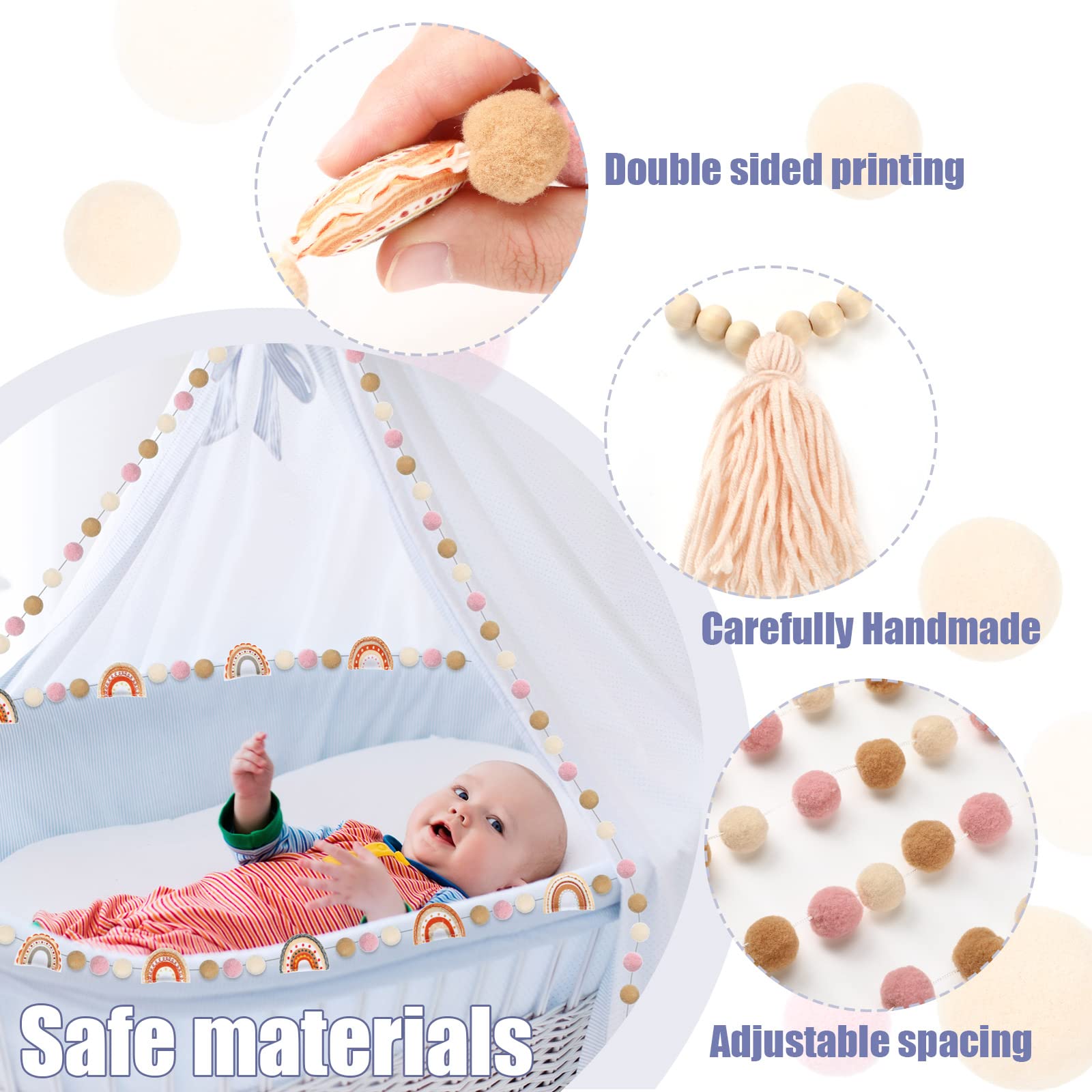 4 Pieces Boho Tassel Garland Rainbow Pom Pom Garland Wall Hanging Decor Pastel Tassel Boho Classroom Decor Felt Colorful Balls G