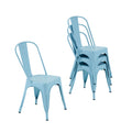 Nazhura Metal Dining Chair Farmhouse Tolix Style For Kitchen Dining Room Café Restaurant Bistro Patio, 18 Inch, Stackable, Waterproof Indoor/Outdoor (Sets Of 4) (Blue)