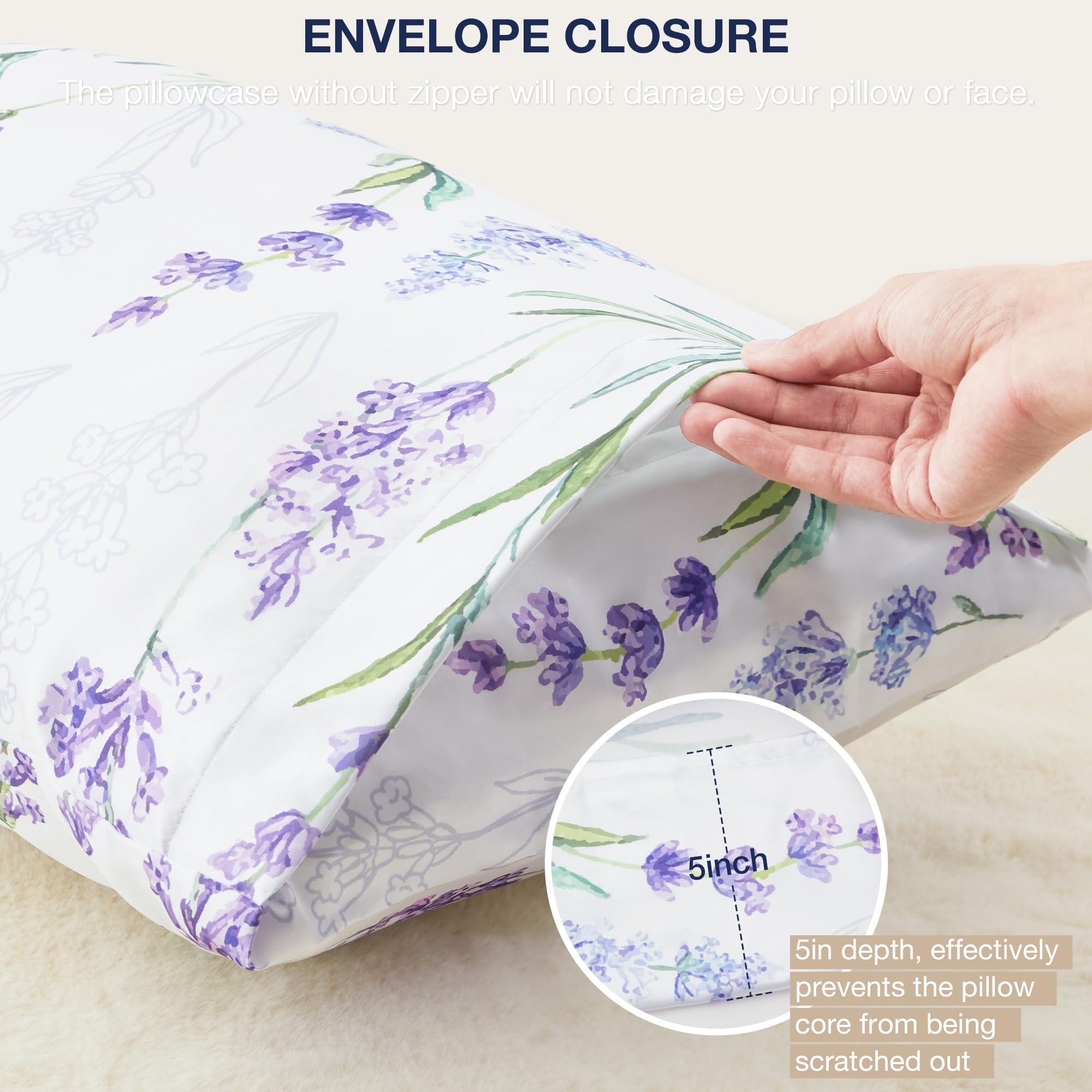 Exq Home Satin Pillowcase For Hair And Skin - Lavender Printed Silk Pillowcase 2 Pack 20X26 Inches - Standard Size Satin Pillow