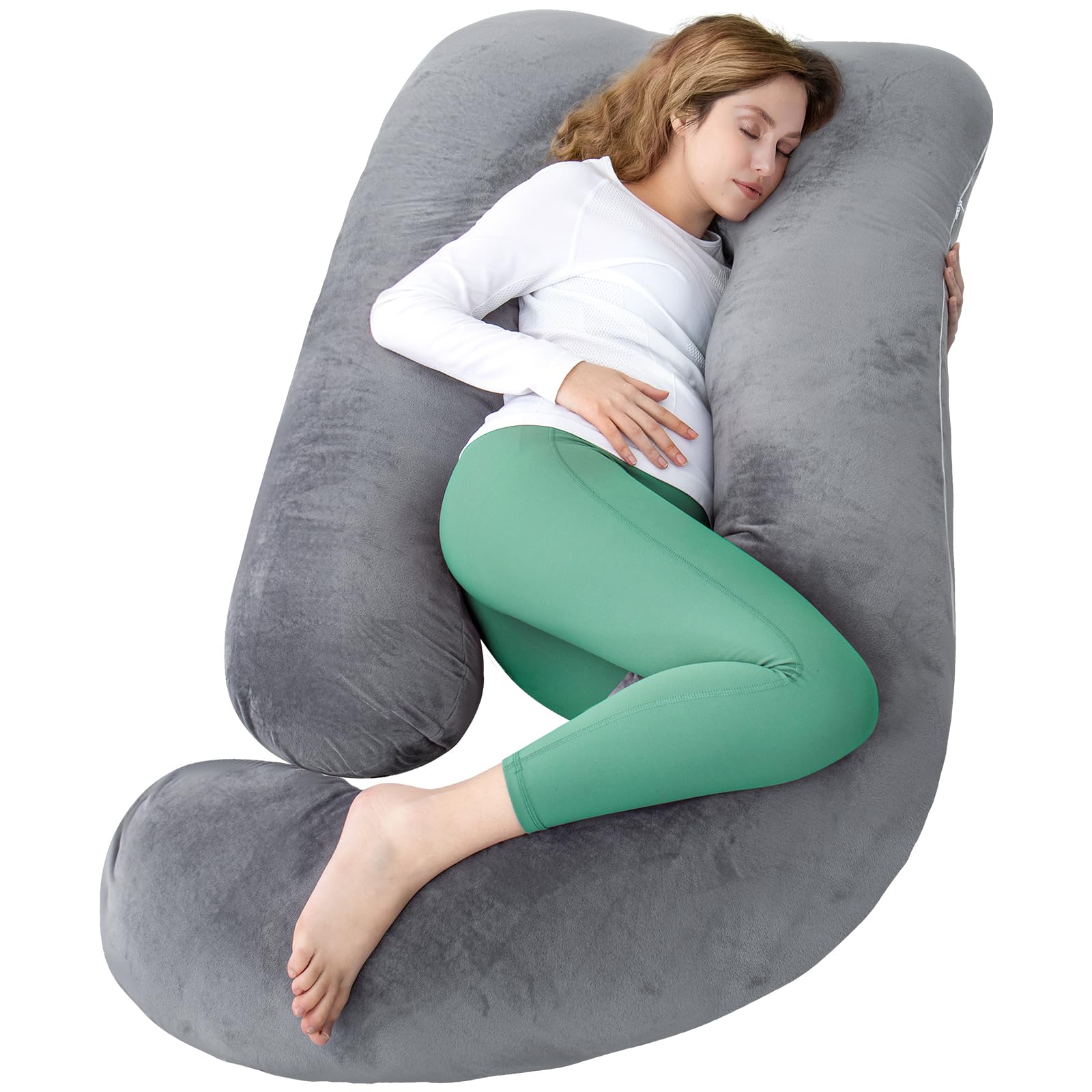 Amcaton Pregnancy Pillow For Sleeping, Extra Large U Shaped Body Pillow, Maternity Pillow For Pregnant Women With Velvet Cover