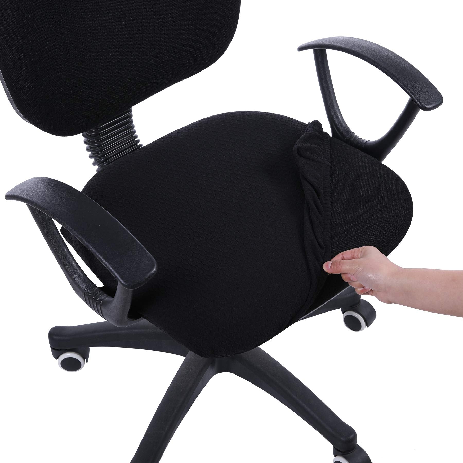 Smiry Stretch Jacquard Office Computer Chair Seat Covers, Removable Washable Anti-Dust Desk Chair Seat Cushion Protectors - Blac