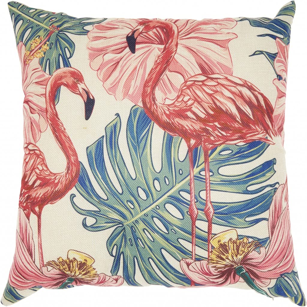 HomeRoots Multicolor 100% Polyester Velvet Flamingo Fun Throw Pillow