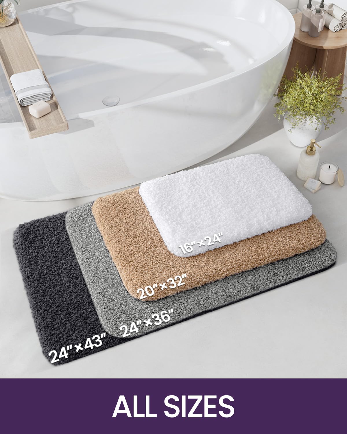 Dexi Bathroom Rug Mat, Extra Soft And Absorbent Bath Rugs, Washable Non-Slip Carpet Mat For Bathroom Floor, Tub, Shower Room, 24