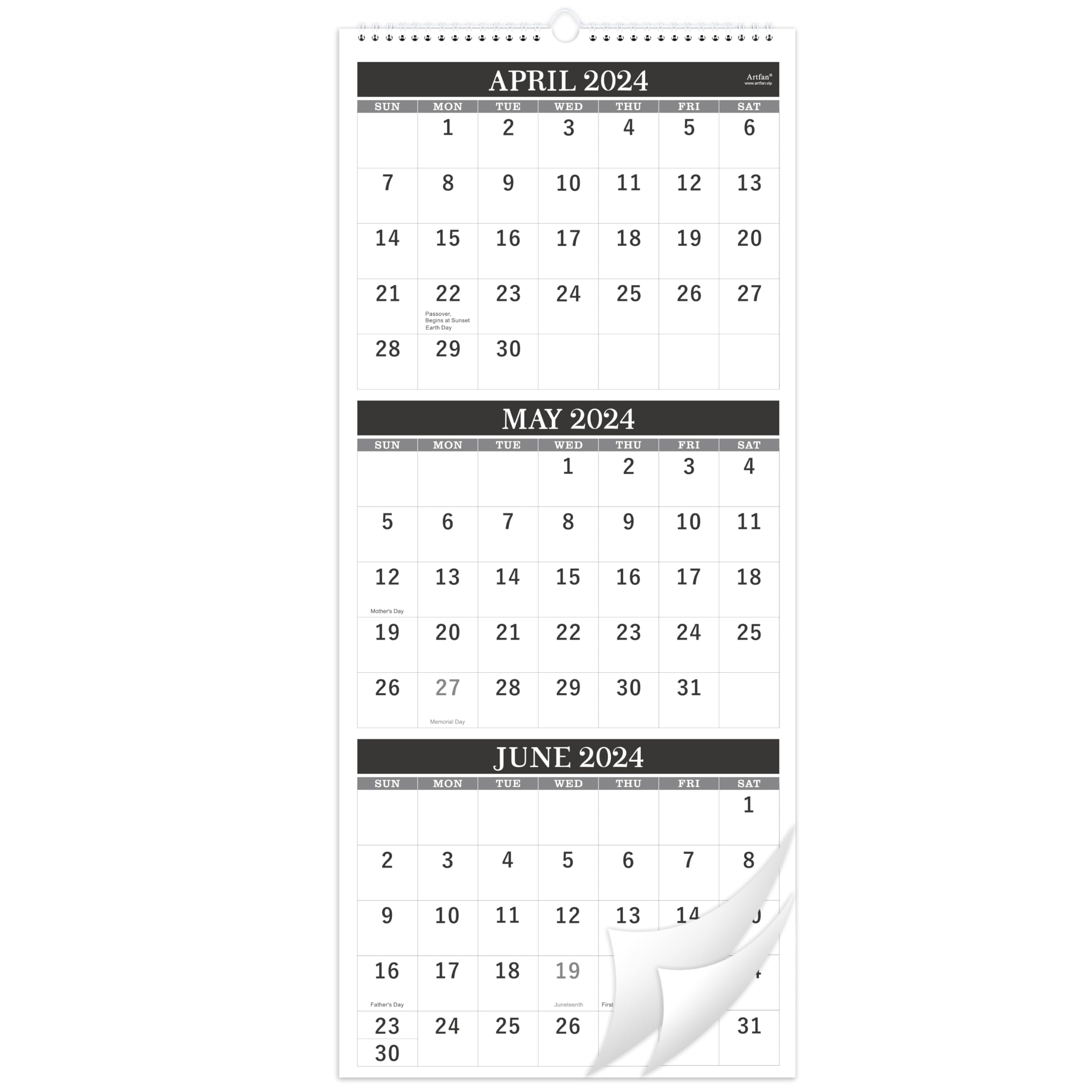Wall Calendar 2024-2025 - Apirl 2024 - July 2025, 3 Month Calendar Vertical Display, 11' X 26', Large Monthly Calendar, Lay- F