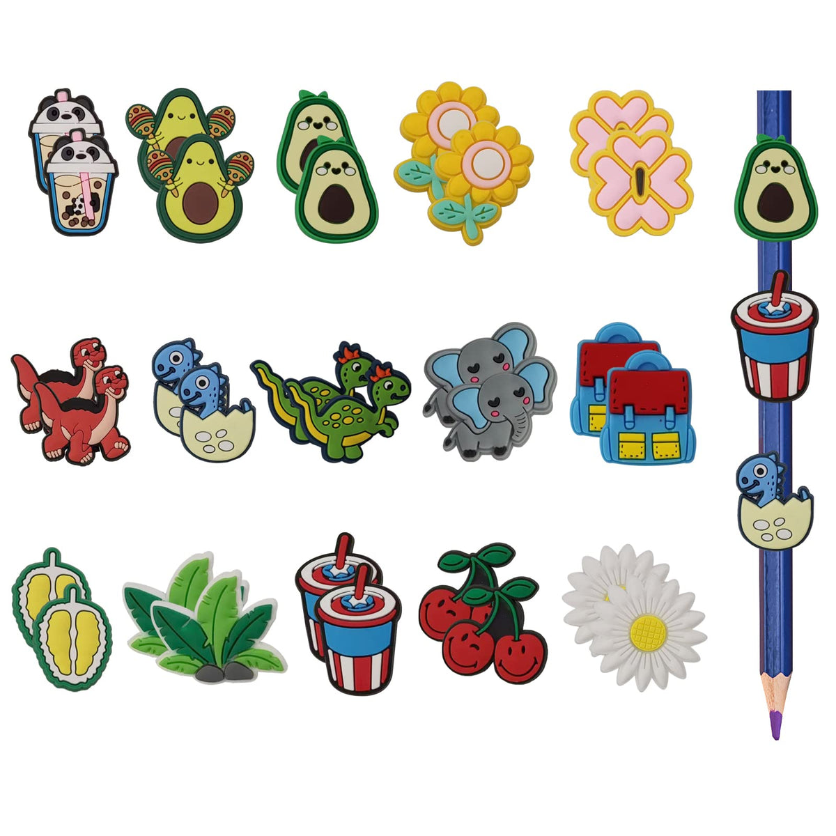 Xloey 30Pcs Pencil Toppers,Cartoon Pen Topper Decoations,Lovely Pencil Clip,Cute Straw Toppers For Kids,Student,Office,School