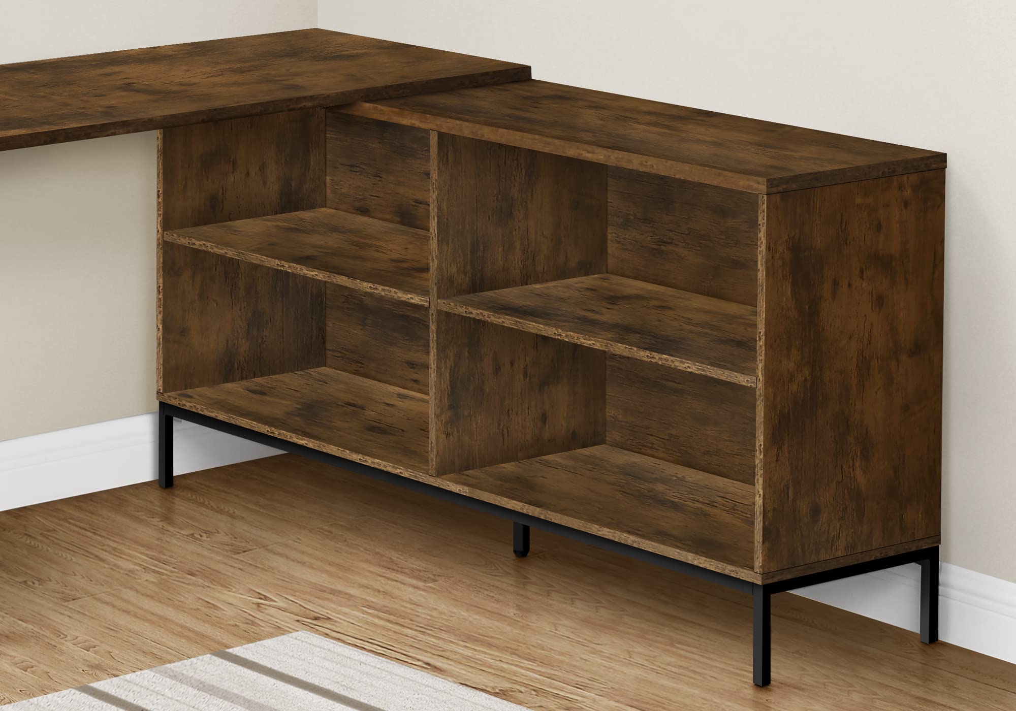 Monarch Specialties 7490 Computer Desk, Home Office, Corner, Storage Drawers, 60' Shape, Work, Laptop, Metal, Laminate, Brown, Black, Contemporary, Modern Desk-60 L Rustic, 60' L x 60' W x 31' H