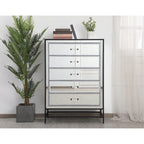Elegant Decor Beau 48" Metal Acrylic and MDF Mirrored 6-Drawer Chest in Black