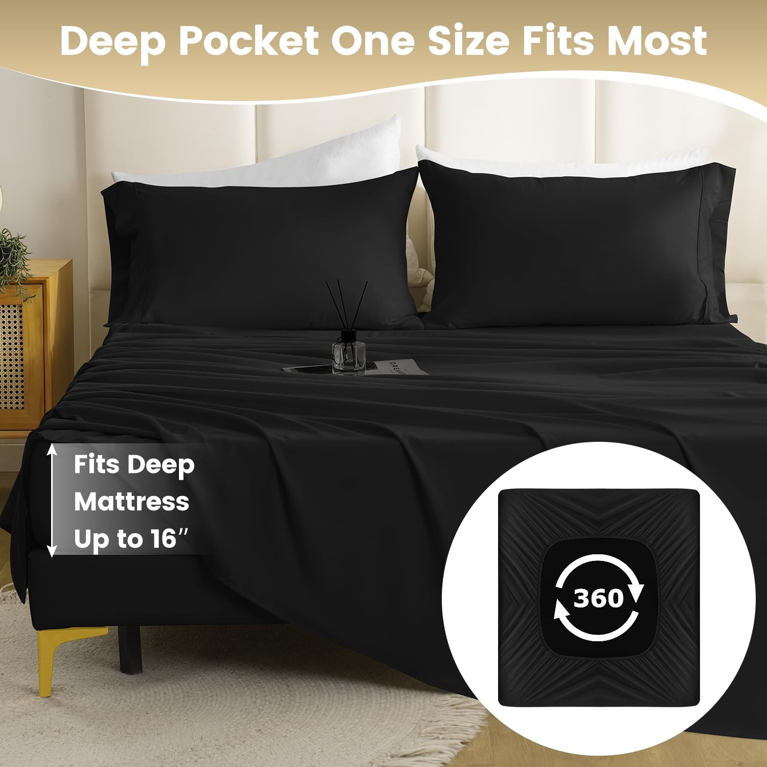 Cozysmile Silky Soft King Size Sheet Set - Luxury 4 Piece Breathable Cooling Sheets For King Size Bed, 16'' Deep Pocket Easy Car