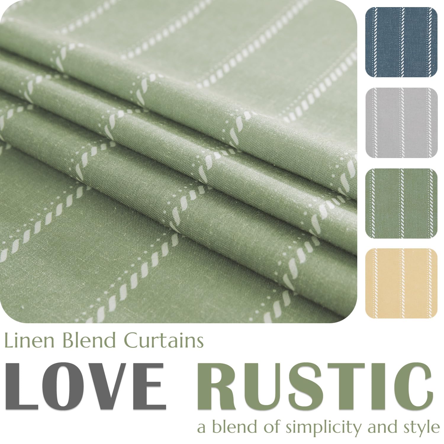 Jinchan Nautical Kitchen Curtains Striped Linen Curtains 36 Inches Farmhouse Tier Curtains Cafe Curtains For Living Room Bathroom Laundry Rv Rustic Half Window Curtains Light Filtering 2 Panels Green