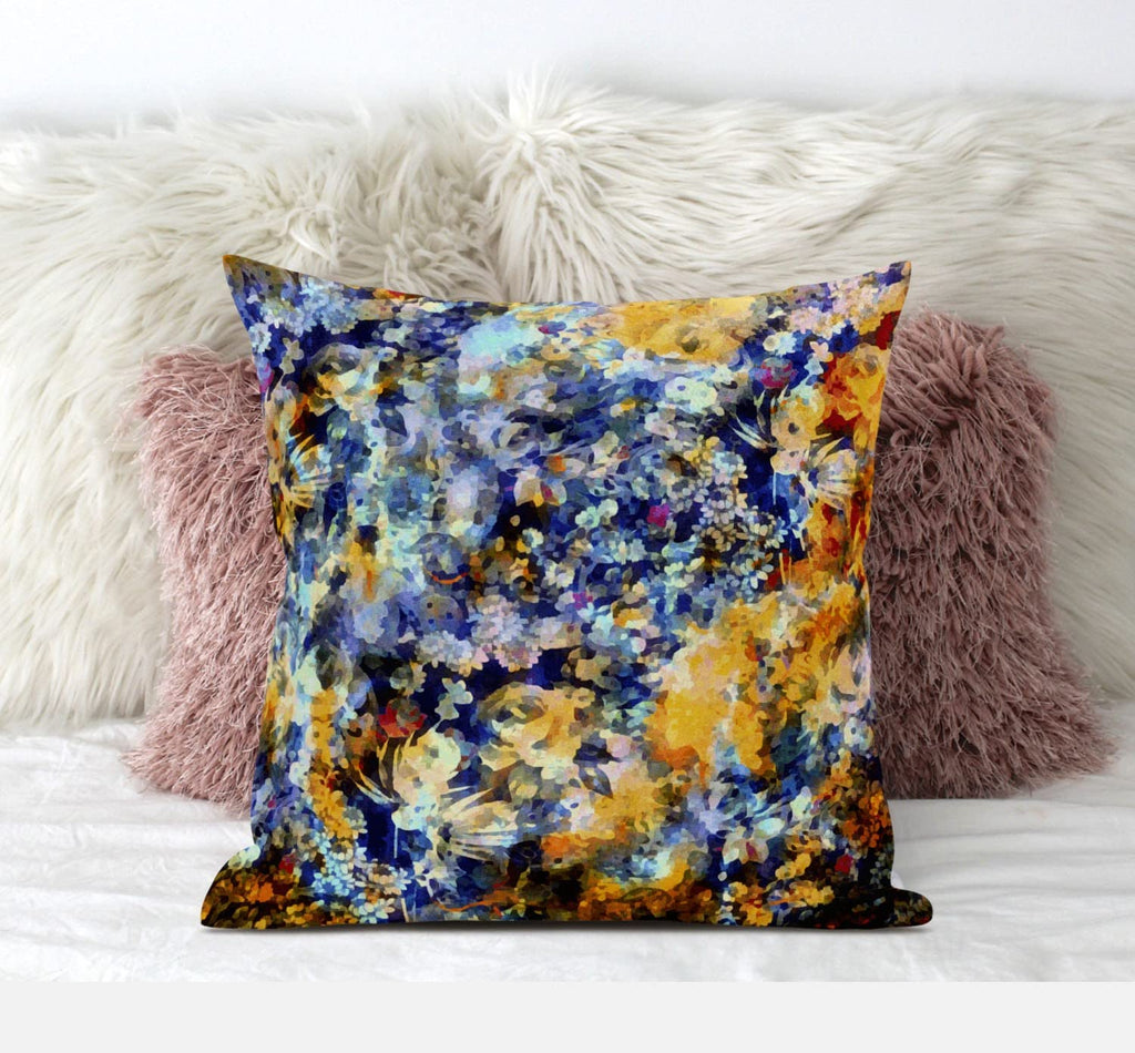 HomeRoots Red Yellow Blue 18' Orange Indigo Springtime Zippered Suede Throw Pillow
