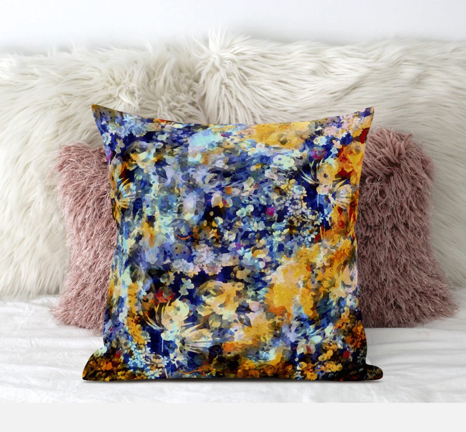 HomeRoots Red Yellow Blue 18' Orange Indigo Springtime Zippered Suede Throw Pillow
