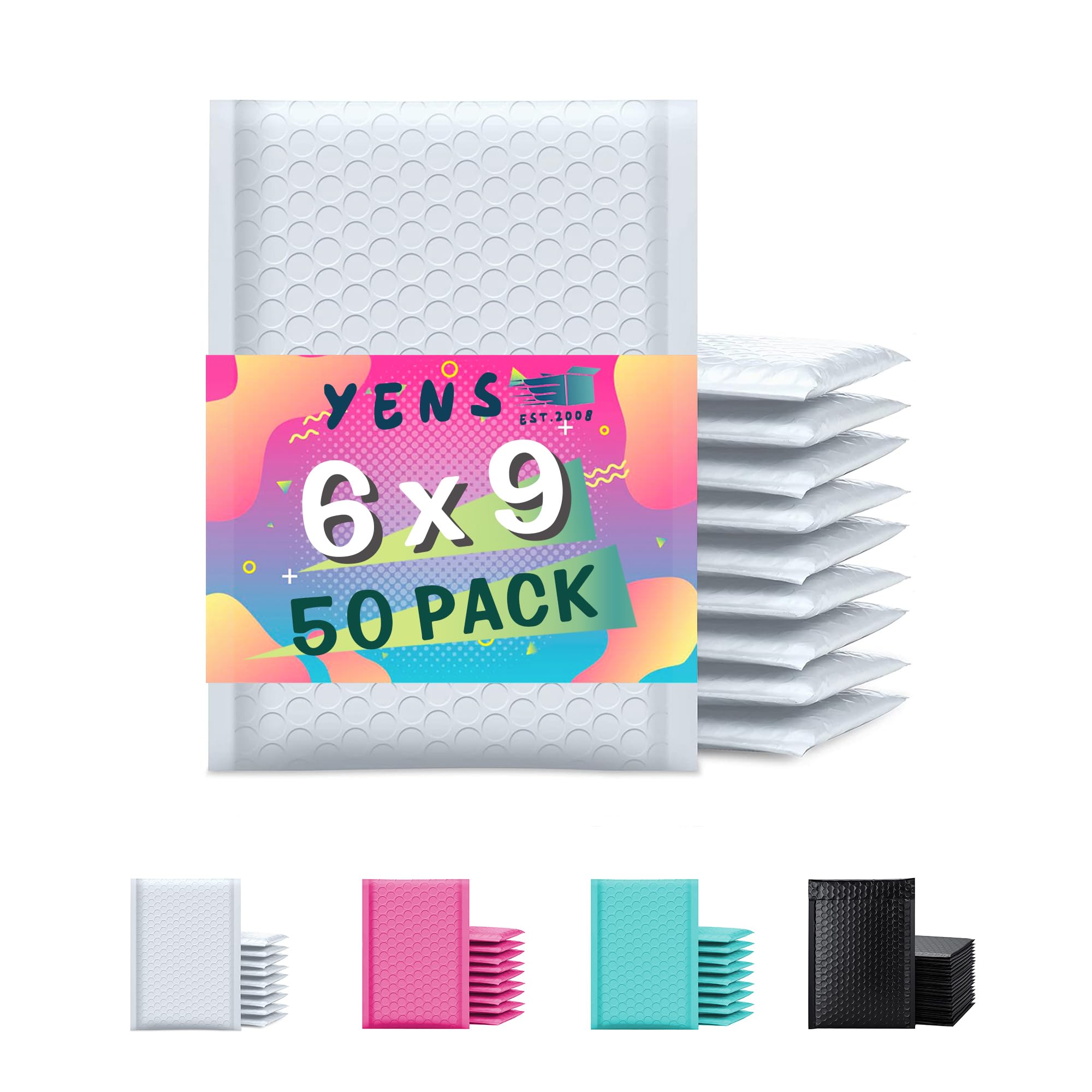 Yens Poly Bubble Mailers 6X10 50 Pack White Waterproof Self Seal Adhesive Shipping Bags, Cushioning Padded Envelopes For Shippin