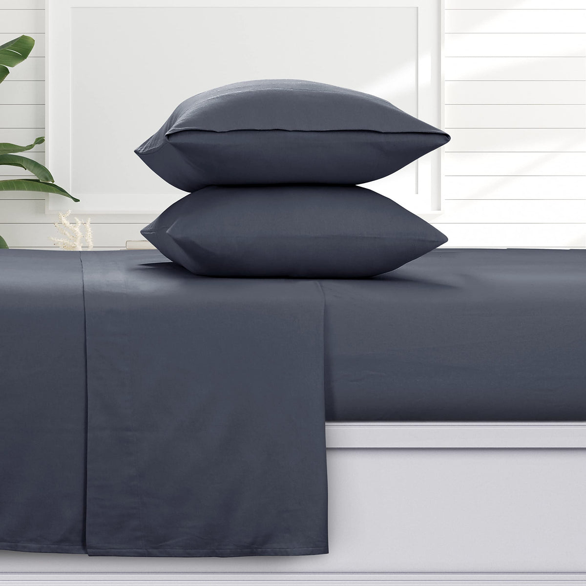 Tribeca Living Solid Flannel Queen Sheet Set, Super Soft 100% Cotton, Extra Deep Pockets, Cloudy Blue