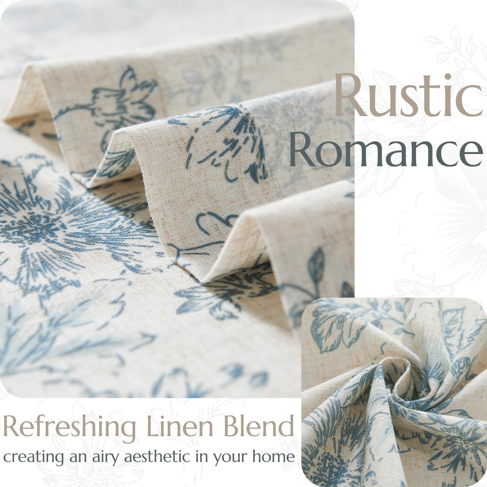 Jinchan Linen Blend Curtains Floral Curtains For Living Room 108 Inch Length Blue Printed Curtains Rod Pocket Back Tab Farmhouse Peony Flower Patterned Drapes Bedroom Window Curtain Set 2 Panels