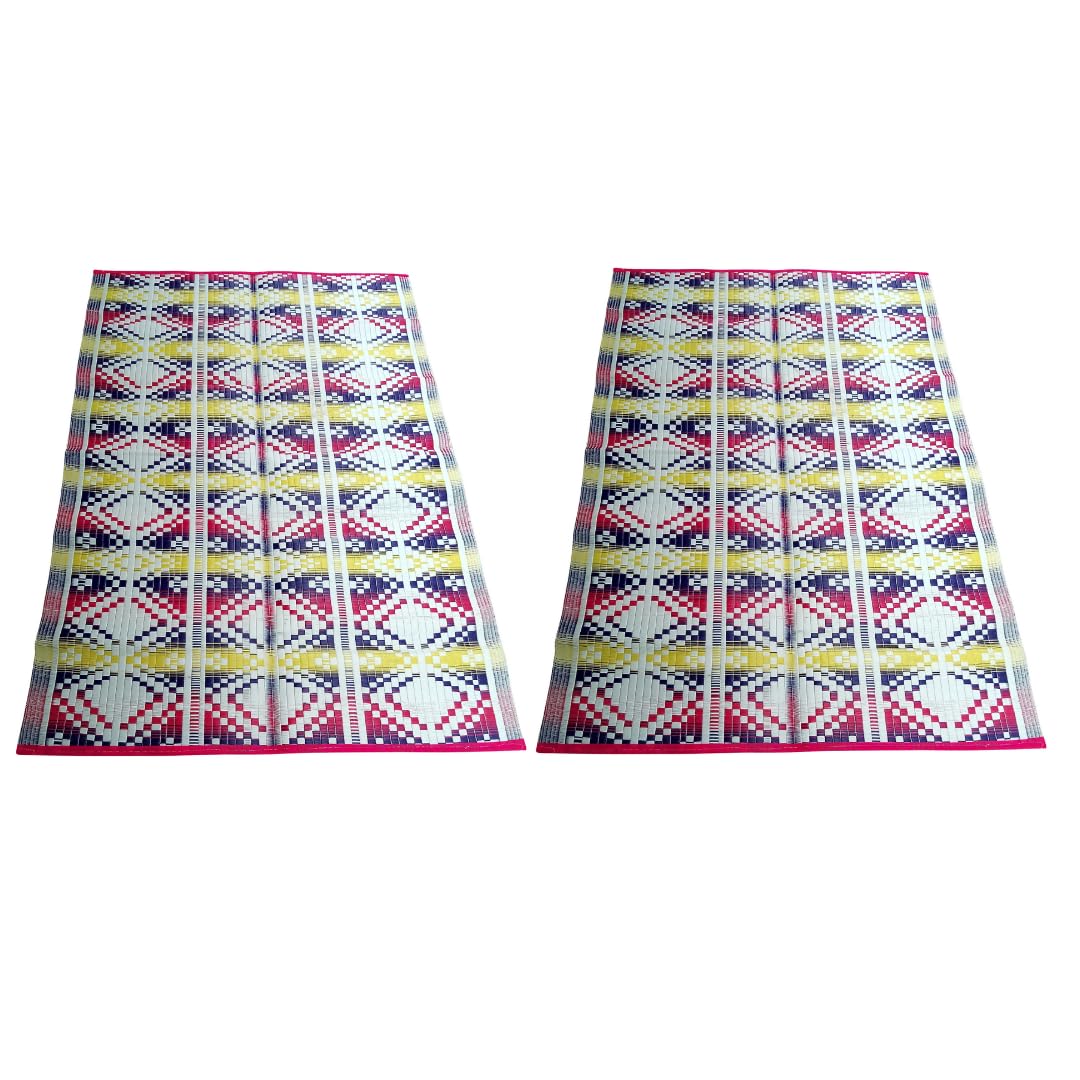 Decorative Outdoor Mat, Geometric Pattern Design, 4x6 MultiColor Woven Chatai, Traditional Indian Style, Indoor and Outdoor Use