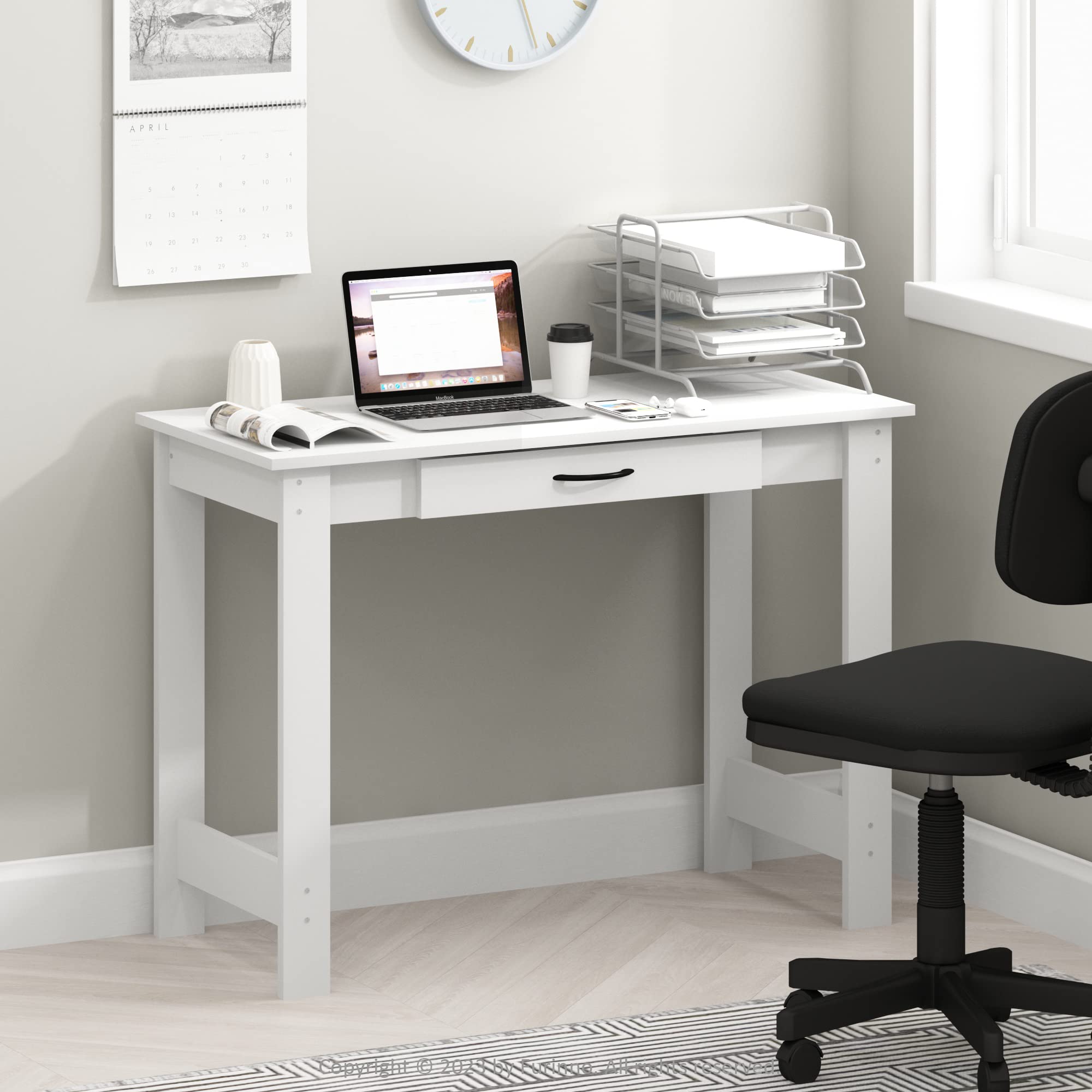 Furinno Jaya Writing Desk with Drawer, White