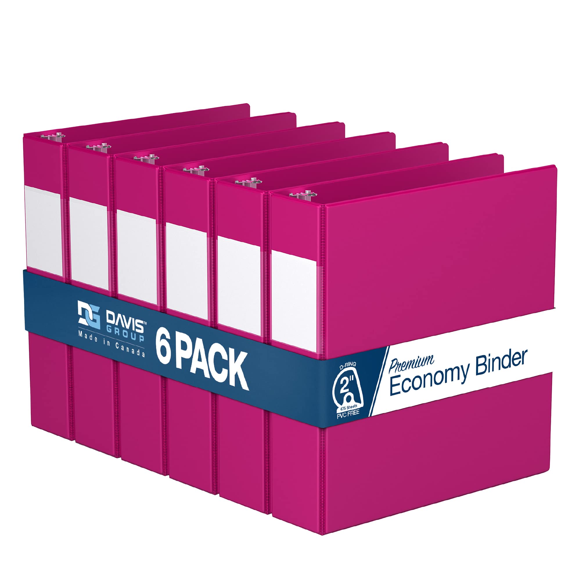 Premium Economy 6-Pack 3-Ring Binders For School Or Office, D-Ring Binders, 2 Inch, Pink