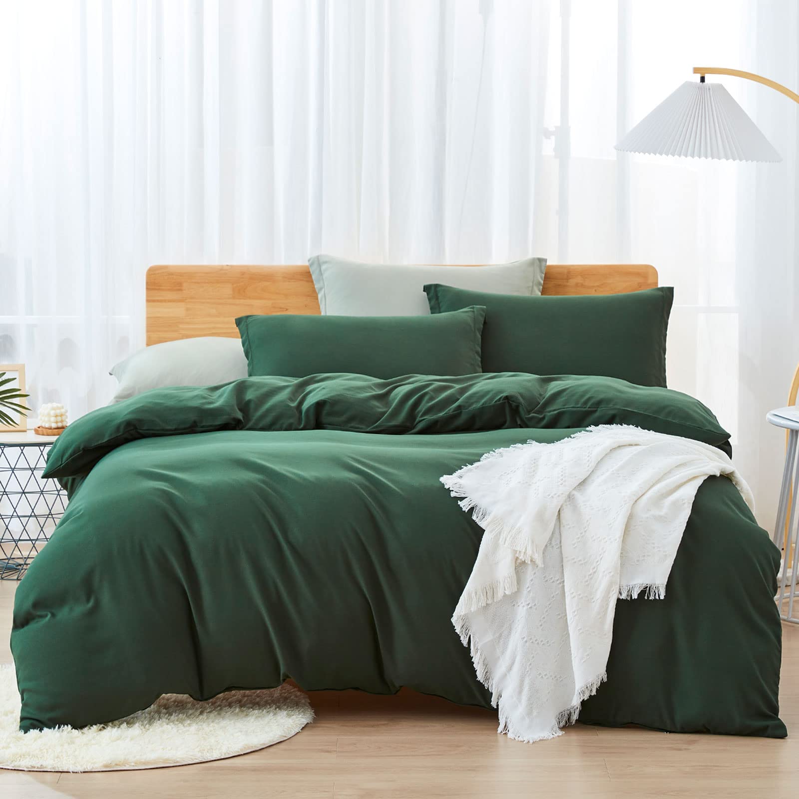 Dreaming Wapiti Duvet Cover King,Washed Microfiber King Size Dark Green Duvet Cover Set,Solid Color - Soft And Breathable With Z