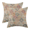 Aeioae Boho Pillow Covers 18X18 Set Of 2 Bohemian Chic Floral Medallion Trellis Decorative Throw Pillow Outdoor Linen Square Col