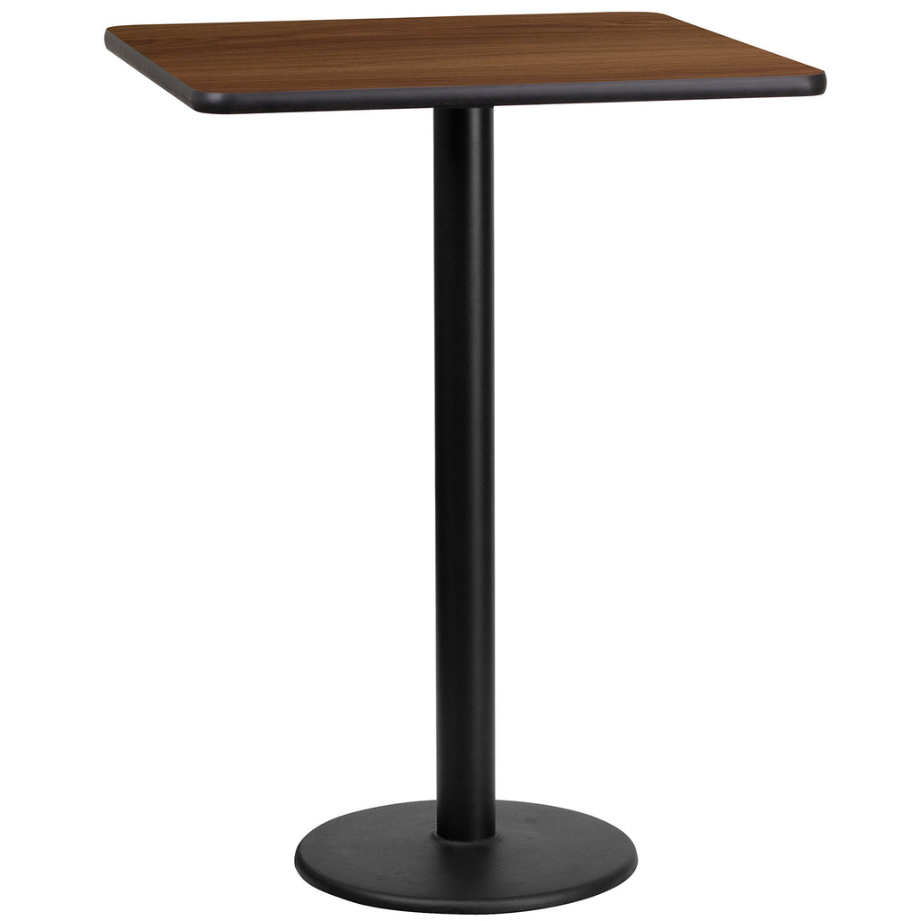 Flash Furniture 24'' Square Walnut Laminate Table Top With 18'' Round Bar Height Table Base