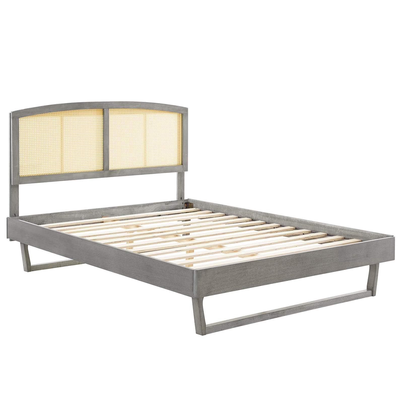 Modway Sierra Cane And Wood Queen Platform Bed With Angular Legs In Gray