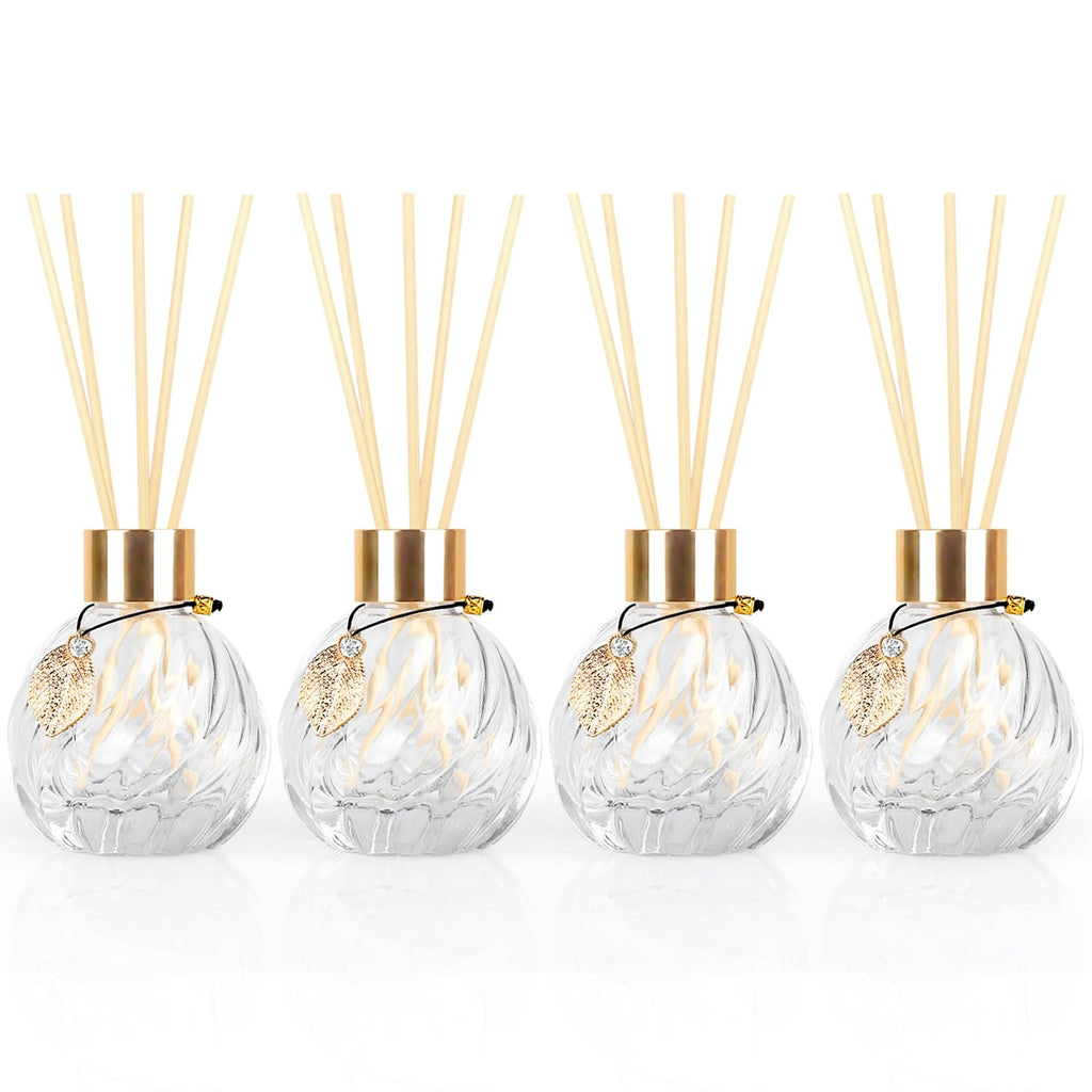 TRIFOLIC 4Pcs Reed Diffuser Set with Metal Golden Decoration, 3.5oz Empty Reed Diffuser Bottles with 20Pcs Reed Diffuser Sticks,