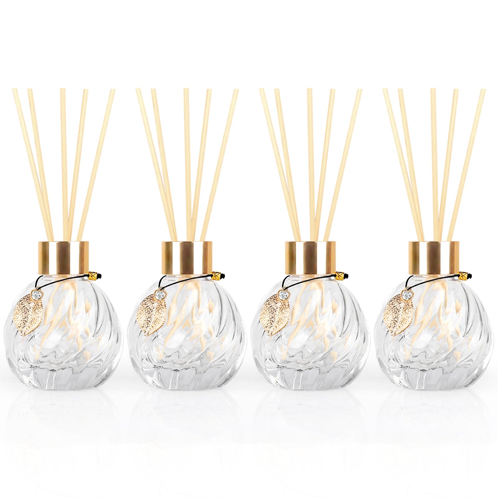 TRIFOLIC 4Pcs Reed Diffuser Set with Metal Golden Decoration, 3.5oz Empty Reed Diffuser Bottles with 20Pcs Reed Diffuser Sticks,