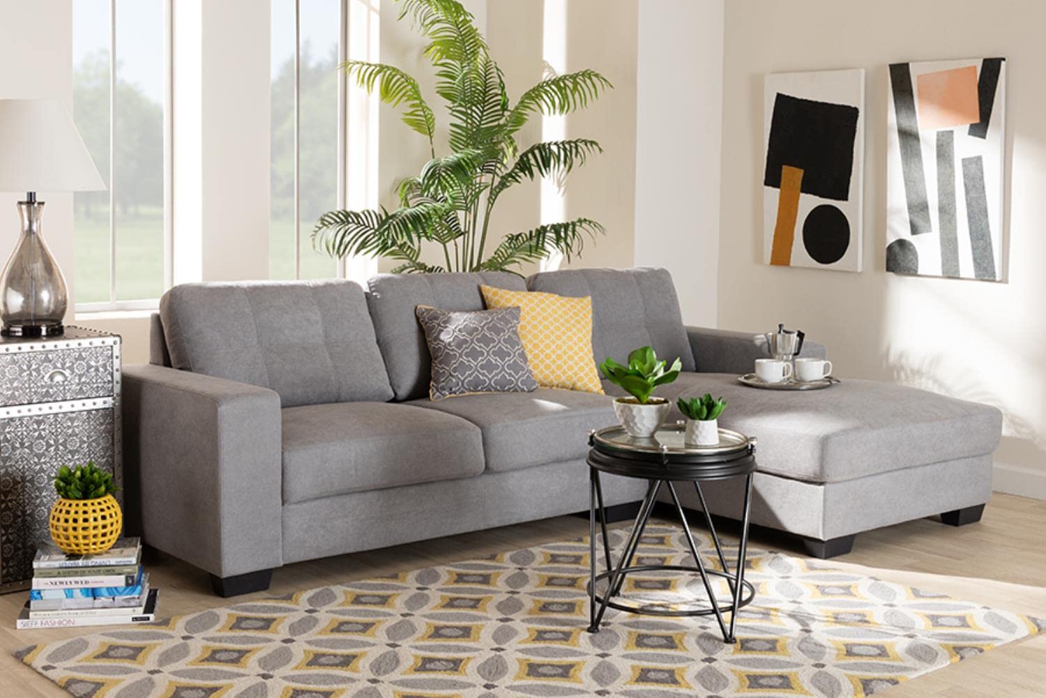 Baxton Studio Langley Modern and Contemporary Light Grey Fabric Upholstered Sectional Sofa with Right Facing Chaise