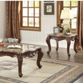 Acme Shalisa Square Wooden End Table with Queen Anne Legs in Marble and Walnut