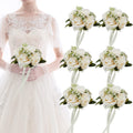 Meldel 6.5 Inch Bridesmaid Bouquet Set of 6, Ivory Wedding Bouquets for Bridesmaids, Small Bridesmaid Bouquets for Wedding, Arti