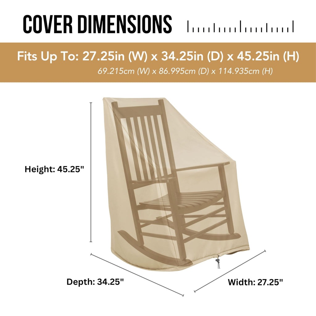 Shine Company Weatherproof Outdoor Rocking Chair Cover, 100% Woven Polyester, Elastic Cord With Toggle, Khaki