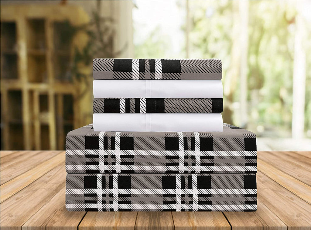 Elegant Comfort Lilliana Plaid 6-Piece Sheet Set, Supreme Coziness Fade & Wrinkle Resistant, 1500 Premium Hotel Quality Microfiber, Sheet Featuring Smart Pockets, Plaid Sheet Set, Twin Xl, Gray