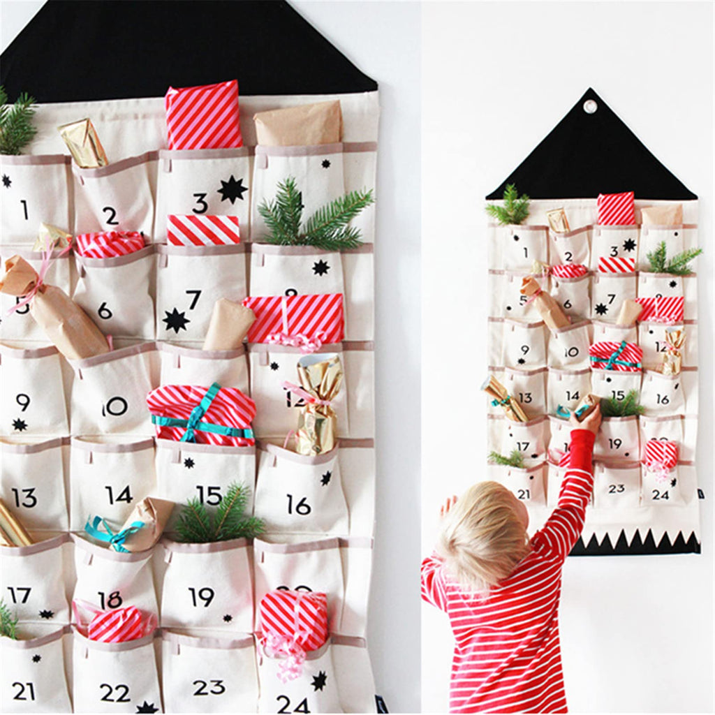 Christmas 24 Day Advent Calendar With Pockets Wall Hanging Bag For Holiday Decoration