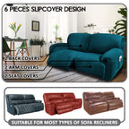 Ulticor Extra Wide 75'' - 100'', Reclining 2 Seater Sofa, Extra Wide Reclining Love Seat Slipcover, 6-Piece Velvet Stretch, Recl