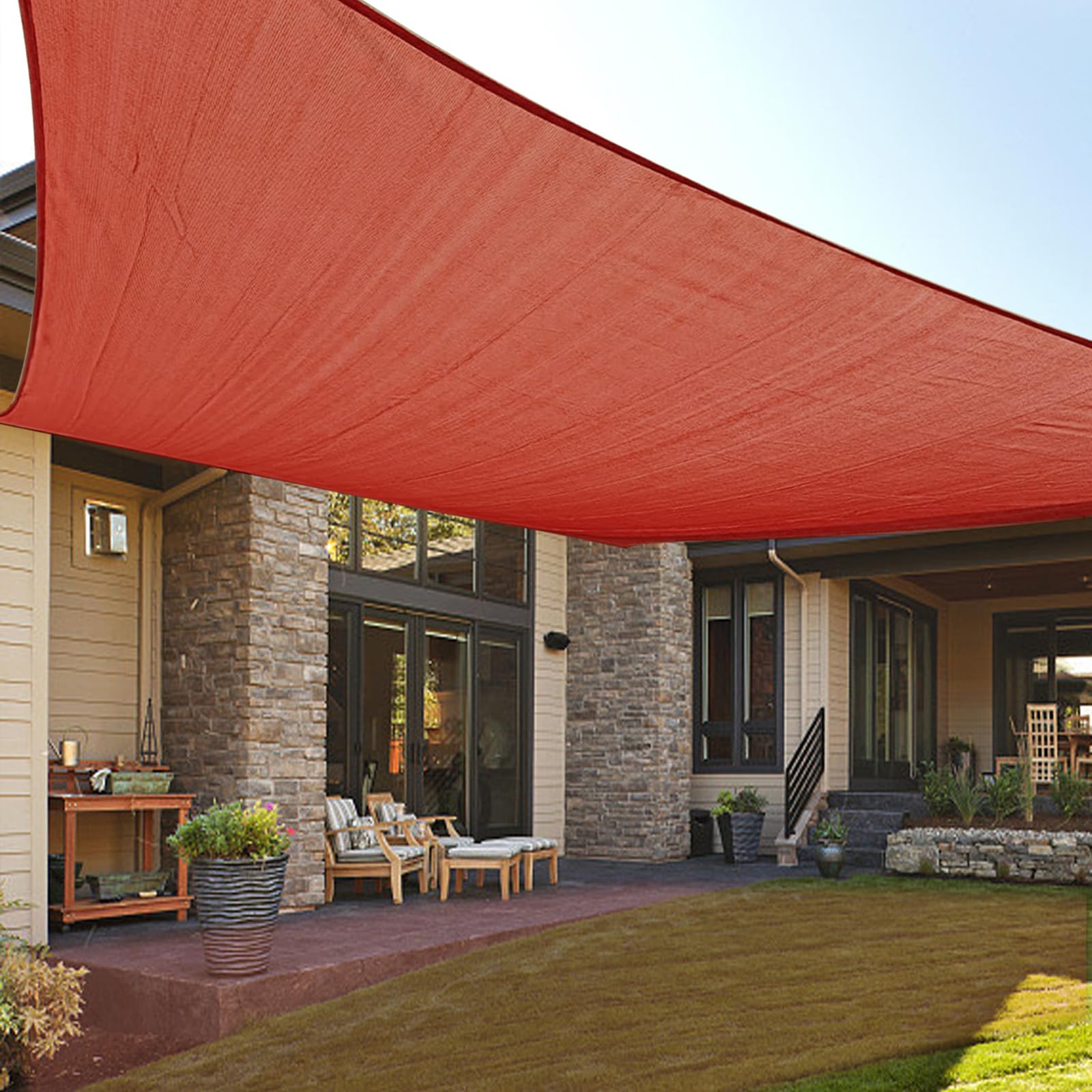 LOVE STORY 12 x 12 Sun Shade Sail Rectangle Sunshade UV Block Patio Shade Sail for Garden Backyard, Terra Red